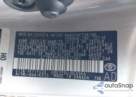 2017 Toyota Corolla Se z USA, uszkodzony, nr VIN 2T1BURHE6HC817461